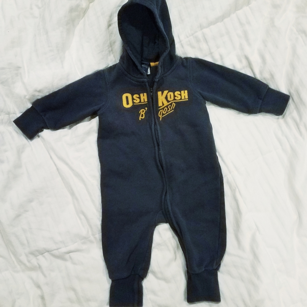 🤑5/$25 OSHKOSH Hooded Zipper One Piece Romper 12M